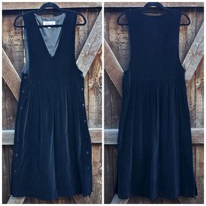Vintage Velvet Black Overalls Midi Dress